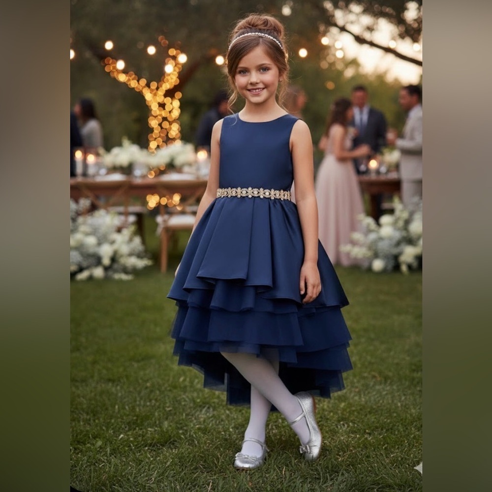 Rare Editions Toddler Girls Satin Dress with Tiered Mesh Skirt size 14